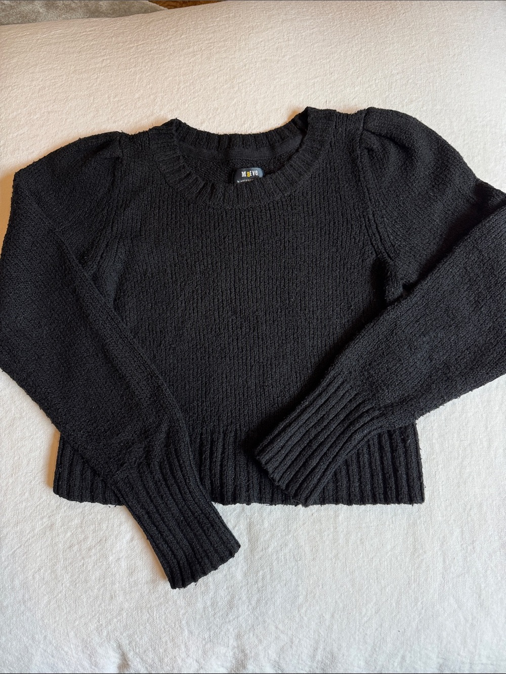 Maeve Charcoal Puff-Sleeve Crewneck Sweater - Picture 2 of 4